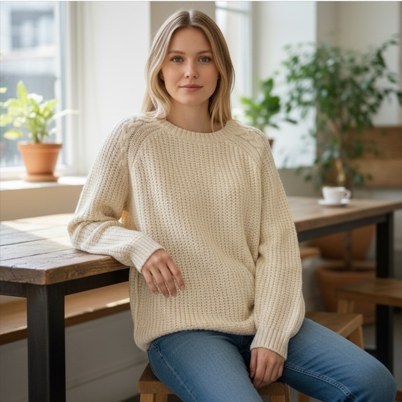 Urban Outfitters Sweaters - Urban Outfitters BDG Tan Mohair Cable Knit Crewneck Sweater Medium